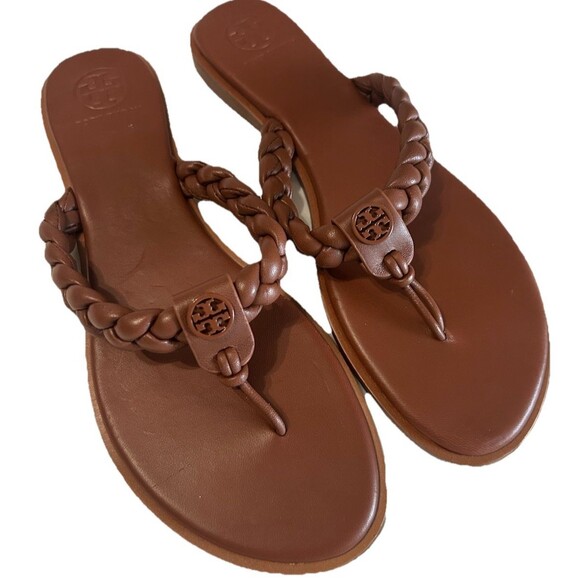 Tory Burch Braided Benton Womens 7.5M Brown Leather Thong Flat Sandals 88492 - Picture 3 of 11